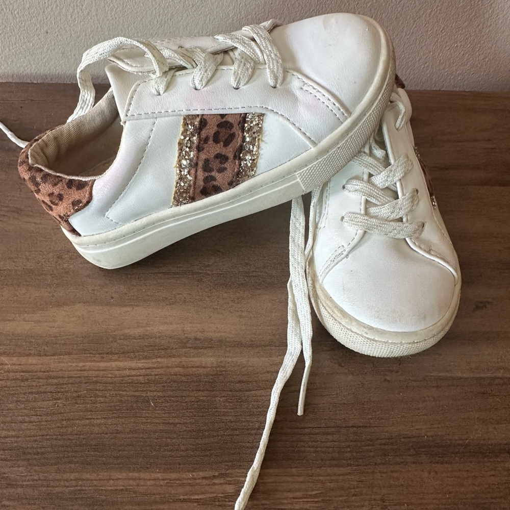 White and Leopard Toddler Girl Sneakers